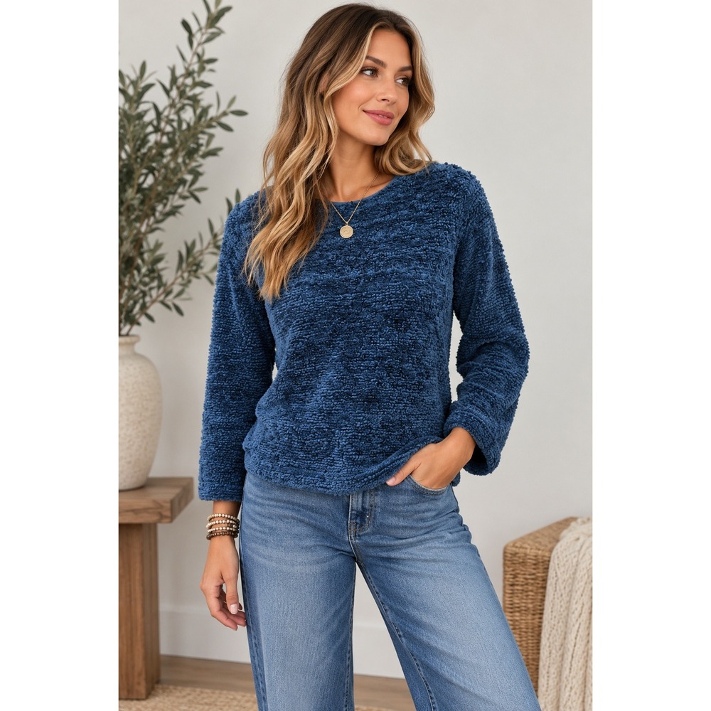 Arizona Jean Co. Women's Sweater L Blue Eyelash Knit Texture Large